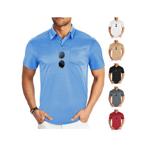 Polo pour homme européen, couleur unie, respirant, maille, manches courtes, sport, décontracté, avec poche, kaki, blanc, noir, bleu, rouge - Product Image 6