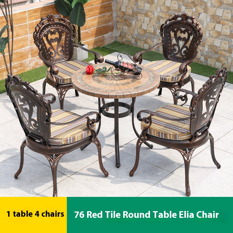 4 chaises eliya 1 table ronde carrelage rouge 76cm