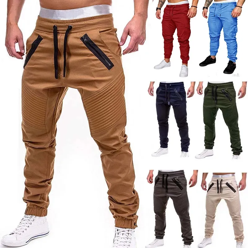Men Casual Joggers Pants Solid Thin Cargo Sweatpants Male Multi-pocket Trousers New Mens Sportswear Hip Hop Harem J0297