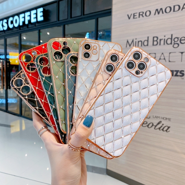 Luxury Diamond Back Cover Beautiful Ladies TPU Gold Mobile Phone Case for iPhone 13 12 11 Pro Max X XR XS Max 7 8 Plus