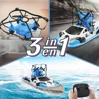 3 в 1 воздух земля воды режим дрона с дистанционным управлением лодка игрушечного электрического транспортного средства грунтовых вод воздуха Triphibian Дистанционное управление на воздушной подушке Drone лодка