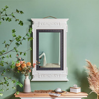 Miroir mural ART NEST EFRS240063 pour salon, style rustique, écologique, grand format, cadre en bois blanc et noir avec motif floral sculpté