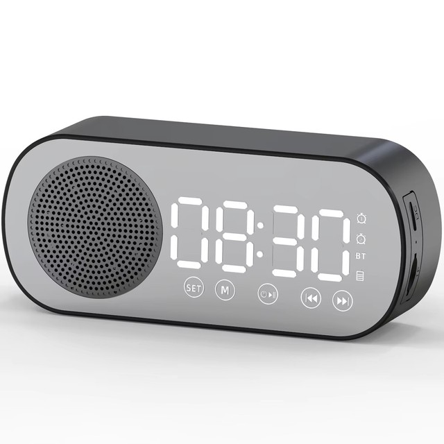 Digital Alarm Clock 5.0 Speaker for 5.0 Wireless LED Display Mirror Desk FM Radio LED Night Light Built-in Mic Memory Card