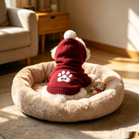 Pull tricoté haut de gamme pour chien et chat, motif patte, avec pompon, confortable et chaud pour l'hiver