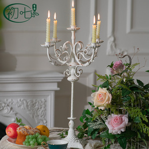 French Romantic Iron Candlestick Tabletop <b>Decor</b> <b>Retro</b> European Style Candle Holder Ornament - Product Image 3