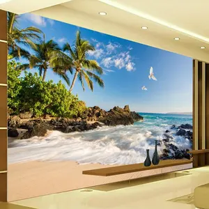 Benutzer definierte 3D-Fototapete HD Meerblick TV Hintergrund Wandbild Tapete Kokosnuss bäume Meerwasser Wohnkultur Landschaft Tapete