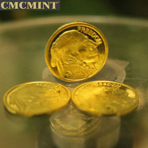 Moneda personalizada mate Oro 1 gramo chapado en oro cabeza India búfalo redondo - Product Image 6