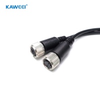 M12 6Pin pria. Ke Dual M12 2 + 4Pin Wanita kabel tahan air perakitan