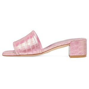 Sandalias de Tacón Ancho con Estampado de Cocodrilo Iridiscente Rosa para Mujer, Elegantes y Modernas, Ideales para Compras, Citas, Vacaciones, Verano, Zapatos Cómodos al por Mayor - Product Image 2