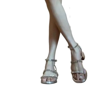 Sandalias de Verano 2026, Estilo Hada Plateada, para Mujer, Punta Abierta, con Pedrería, Elegantes, Tacones Altos, para Vestir, para Exteriores - Product Image 1
