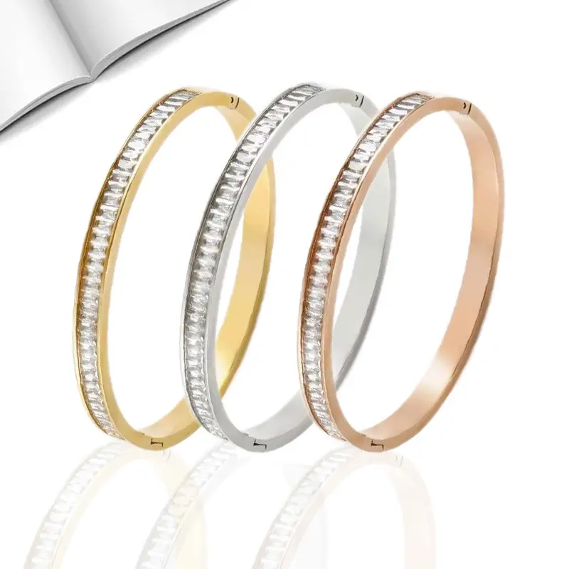 Love Bijoux Channel Set Diamond Bracelets Women Gold Plated Jewelry Stainless Steel Bangle