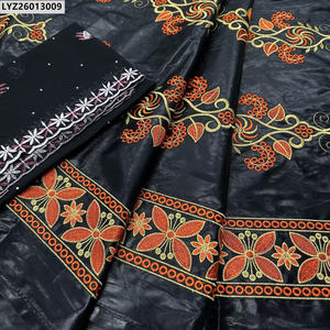 Traditionelle afrikanische Stickerei 5 Yards Bazin Stoff mit 2 Yards Net Lace für Kleid - Product Image 6