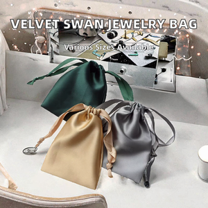 Manufacturer Direct Supply Eco-Friendly Satin <b>Drawstring</b> Jewelry Storage Bag with Swan Design and Multi-Size Options - Product Image 2