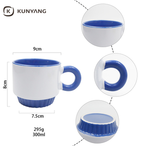 Mug à café en céramique empilable vierge avec anse colorée et intérieur bicolore, supports vierges pour sublimation, logo personnalisé - Product Image 4