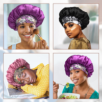 Logo personnalisé Bonnet pour cheveux de grande taille Bonnet de sommeil africain à large bande avec impression de bonnets en satin élastique pour femmes