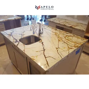 Countertop Bếp Calacatta Trắng Thạch Anh Granite Epoxy Resin Bán Đảo Với Giá Cả Cạnh Tranh Bán Hàng Top Edge