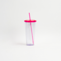 Gobelet isotherme de voyage 24oz en plastique à double paroi transparent pour boissons froides avec couvercle et paille, personnalisable avec logo