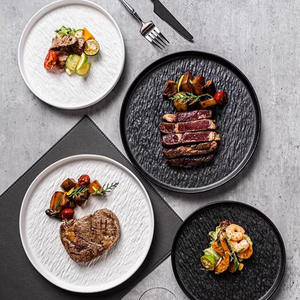 Assiettes à steak en céramique à texture pierre nordique, ensemble <span class=keywords><strong>noir</strong></span> et blanc, vaisselle ronde pour hôtel, restaurant et usage domestique – Vente chaude - Product Image 1