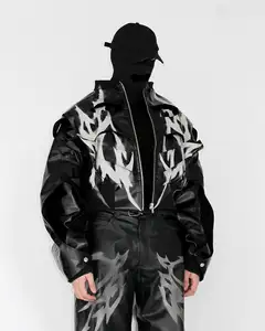 Zhuo Yang Kleidung individuelles Logo Herren Kunstlederjacke Straßenstickerei Stil Herbstmode Hip Hop lockere Motorradjacke