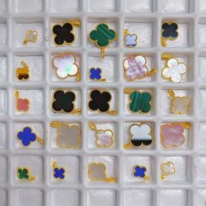 Perhiasan PCX Emas Murni 24K Asli Berhiaskan Zirkon Liontin Rantai Daun Semanggi Empat Model Mewah Desainer - Product Image 1