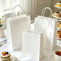 Sacs en papier kraft brun naturel recyclé avec poignée plate, imprimés avec un logo personnalisé, résistants à la graisse, de qualité alimentaire, pour les cafés, les pâtisseries, les boulangeries, les épiceries
