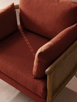 Fauteuil individuel de luxe moderne en tissu rustique avec panneaux en rotin tressé pour salon, chaise d'hôtel, pièce de mobilier de salon