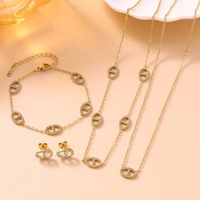 Nouvel ensemble de bijoux en acier inoxydable, pendentif lettre D serti de diamants, collier, bracelet, boucles d'oreilles