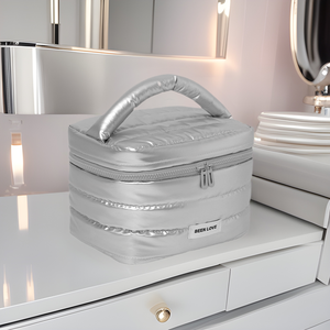 Trousse de Maquillage Been Love Grande Capacité Rectangulaire, Organisateur de Cosmétiques de Voyage Argent Noir Rose Violet, Trousse de Toilette pour Voyage - Product Image 1