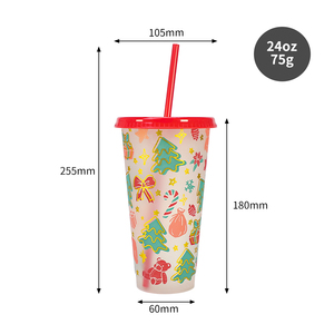 Estampado dorado 710ml 24oz Lindo vaso de plástico reutilizable de temperatura fría mágica Taza que cambia de color de Navidad con tapa y pajita - Product Image 4