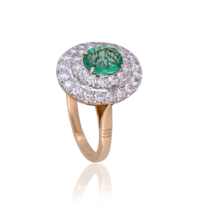 Anillo de compromiso de oro amarillo/blanco de 18 quilates con esmeralda y diamantes redondos |   Esmeralda de 1.37 Ct |   Diamantes de 1.32 Ct GH VVS-VS - Product Image 2