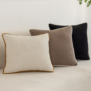 Nordic Style Corduroy <b>Throw</b> Pillowcase Square Solid Color Living Room Decor Modern Minimalist Design with Piping Edge - Product Image 4
