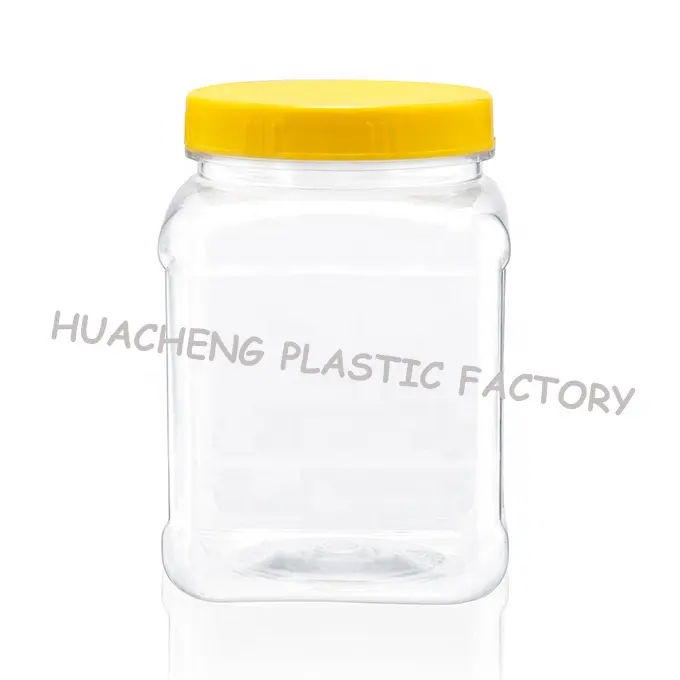 Food Grade Square shaped PET plastic jar for cashew almonds pecans nuts candy package