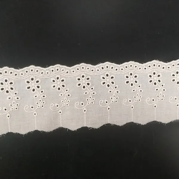 7cm weiße Floret-Baumwolle mit gewellten Kanten Spitzen besatz