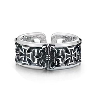 Nouveau rétro Tai argent plaqué croix bague à la mode Hip-Hop Punk Style minorité unique personnalisé niche ouverte bague pour hommes
