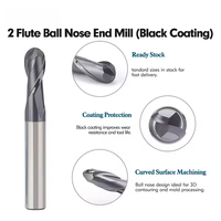 Fraise à bout sphérique à 2 dents en acier au tungstène, outil de coupe CNC haute précision HRC 65HRC avec revêtement AITiN, vente en gros d'usine ODM
