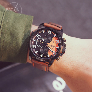 Montre-bracelet multifonctionnelle décontractée pour hommes, bracelet en cuir - Product Image 6