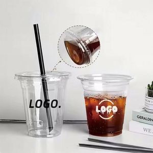 Gobelets à bulles Boba 92 mm de diamètre 9 oz/420 ml jetables en plastique PET transparent avec couvercle à fond plat et manchon pour paille pour thé au lait et vodka - Product Image 1