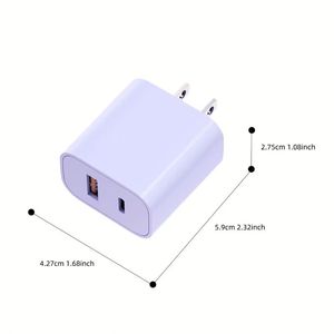 อะแดปเตอร์ชาร์จไฟแบบติดผนัง Universal 2 พอร์ต USB QC 3.0 Type C 20W ชาร์จเร็วสำหรับอุปกรณ์มือถือ - Product Image 4