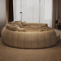 Ensemble de Lit Rond Moderne de Designer, Mobilier de Chambre Style Crème, Lit Rond Capitonnage Tissu, Populaire pour Hôtel Grande Taille Lit Rond King
