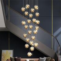 Lustres et suspensions modernes en forme de boule de verre LED pour escaliers suspendus en colimaçon pour villa duplex du milieu et du milieu