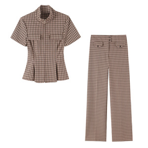 Maßgeschneidertes 2026 Damen-Set mit Karo-Reißverschluss-Oberteil und verdeckten Knöpfen an der Hose, Designer-Zweiteiler, OEM ODM Großhandel von Chinesischer Fabrik - Product Image 1