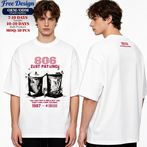 เสื้อยืดคอกลมโอเวอร์ไซส์ผู้ชาย ลายกราฟิกถังขยะวินเทจแบบฮาล์ฟโทนดอทด้านหน้า พิมพ์ลายยางบาร์โค้ดขนาดเล็กด้านหลัง สไตล์เรโทร รับผลิตแบบ OEM ODM - Product Image 1