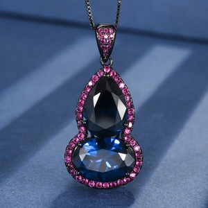 Collier de haute qualité pour femme, pendentif gourde imitation rubis 10*14mm, en cuivre écologique plaqué or noir, inaltérable - Product Image 4