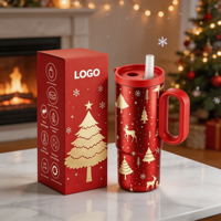 Gobelet isotherme en acier inoxydable avec paille et poignée, à double paroi, anti-fuite, pour les fêtes de Noël, idéal comme cadeau d'hiver