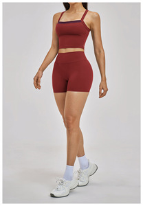 Conjunto de Shorts de Yoga para Mujer al por Mayor con Contraste de Color, Top Corto con Espalda Cruzada y Shorts de Yoga de Cintura Alta para Fitness - Product Image 3