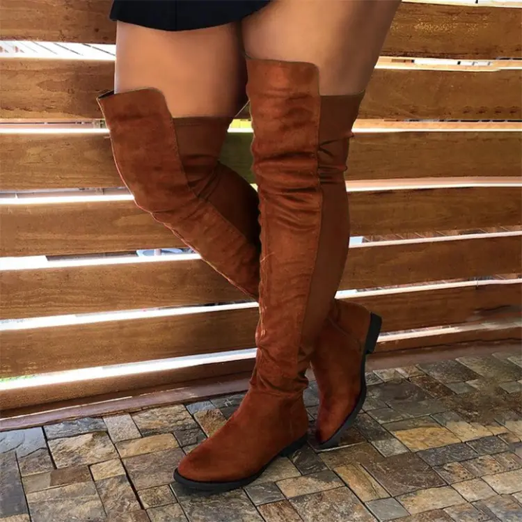 BUSY GIRL Women knee high suede boots , over the knee boot and flat casual long boots