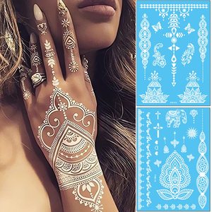 ملصقات وشم مؤقتة بالحناء البيضاء بتصميم دانتيل غامض وجذاب على شكل زهرة ماندالا، فن الجسم مقاوم للماء، ملصقات للزفاف - Product Image 2