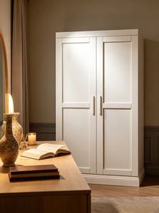 Armoire à panneaux blanche haut de gamme à 2 portes, meuble de rangement moderne et minimaliste pour vêtements, idéal pour la chambre à coucher - Product Image 3