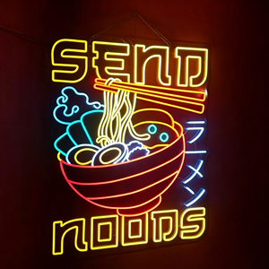 Sent Noodles Neon Sign Rectangular Acrylic Mounted <b>LED</b> <b>Light</b> for Advertisement Warm White 3000K IP65 - Product Image 1