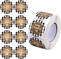 Rollo de Adhesivos Decorativos para Repostería de Regalos Navideños, 1.5 Pulgadas, Patrón a Cuadros, Adhesivo de Papel Kraft con Feliz Navidad